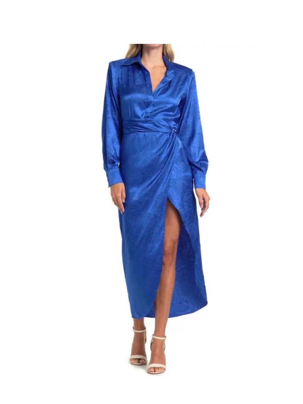 Ronny Kobo Collection Cobalt Blue Satin Midi Dress